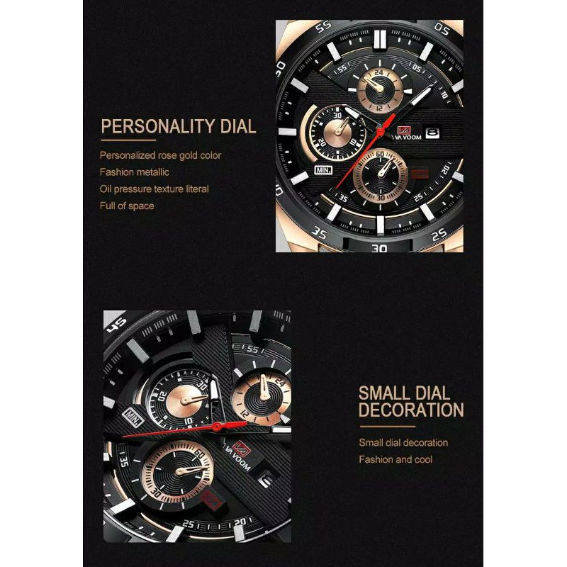 VAVA VOOM Jam tangan Pria Anti Air Stainless Steel kalender Original Arloji Cowok Fashion Men Watch