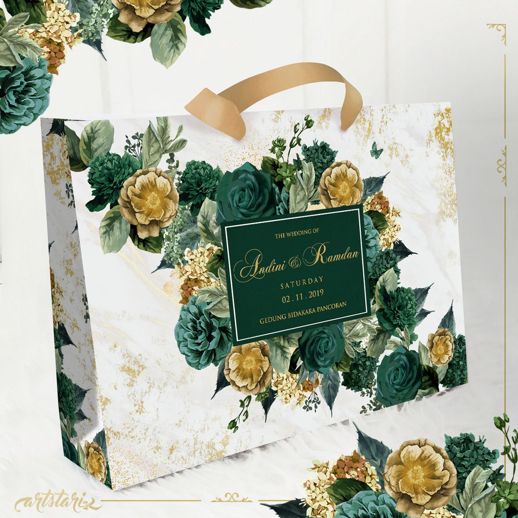 

Paperbag Bridesmaid BUNGA HIJAU EMAS / GREEN GOLD RUSTIC CUSTOM NAMA TEMAN