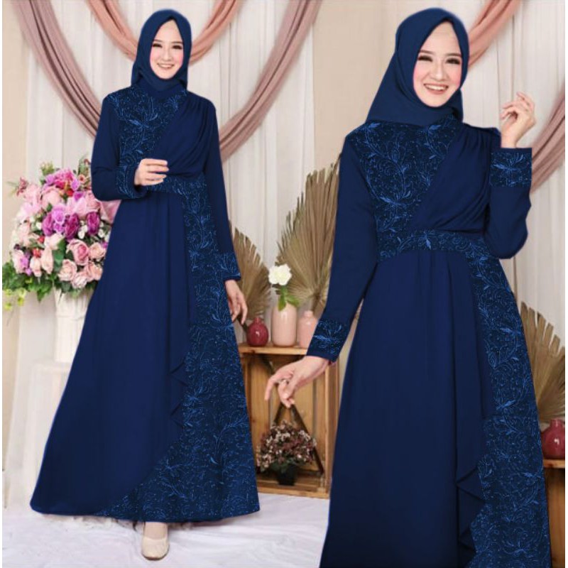 MAXY ZELINE MUTIARA, WOLLPEACH MOSCREPE TILE, GAMIS HIJAB MUSLIM, MAXY DRESS