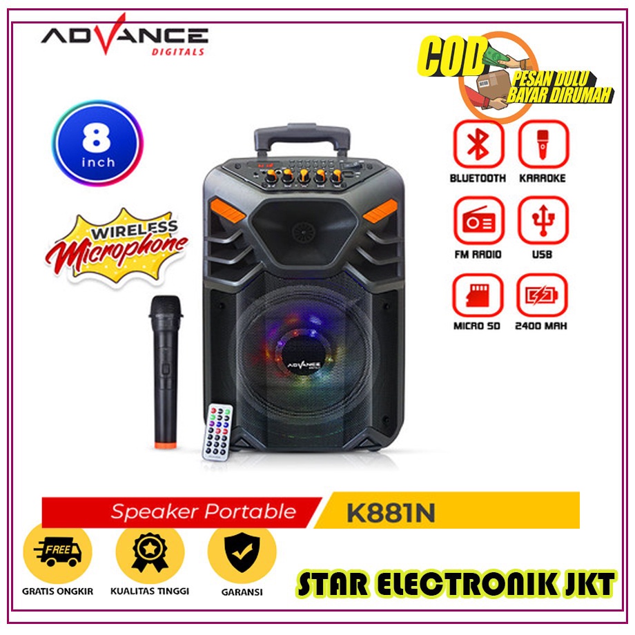 ADVANCE K881 Speaker Portable Wireless Meeting Speaker Aktif Bluetooth 8 Inchi