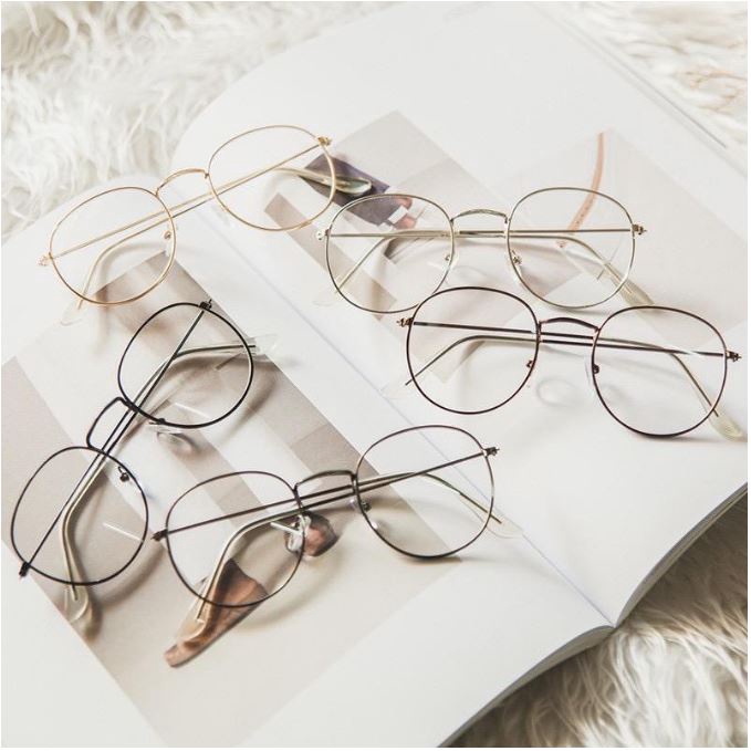 Kacamata Fashion Korea Wanita Lensa Rangka Transparan Retro Vintage Metal Frame Eyeglasses