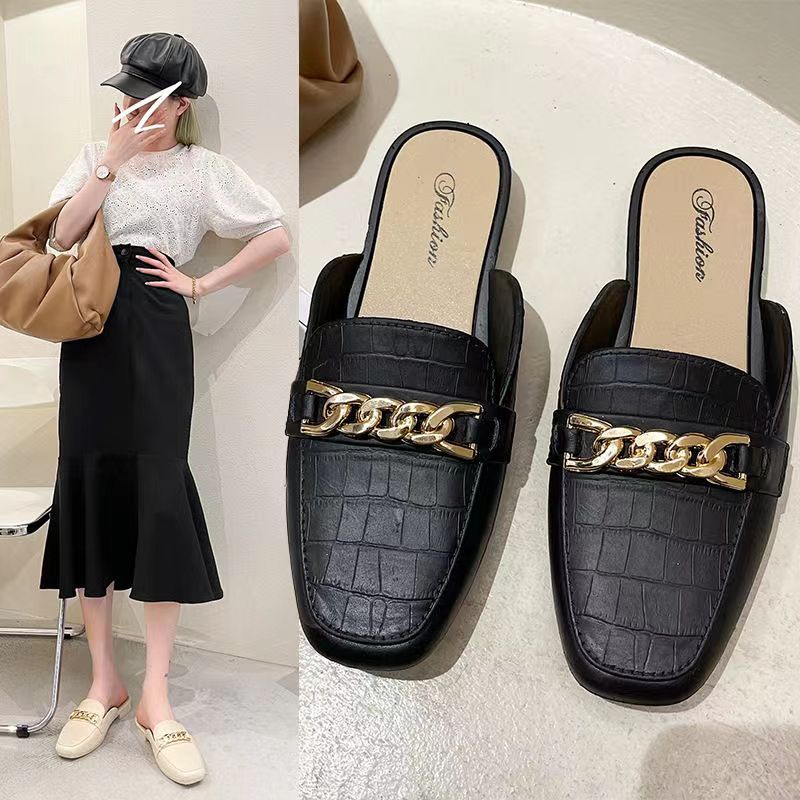 Sandal Slop Rantai Flat Shoes Wanita Import ForeverYoung