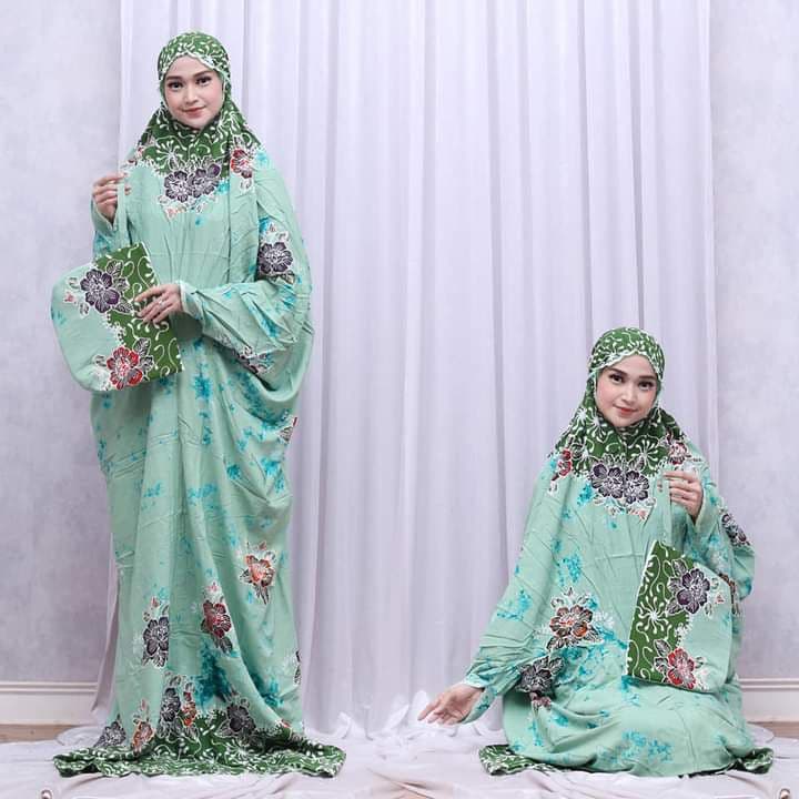 Mukena Dewasa Jumbo Lajur Batik Cap Katun Premum  Mukena Traveling Motif Kembang Kekinian