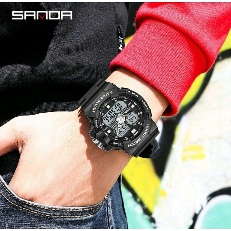 TRENDINGGGGG 0SANDA 6025 Jam Tangan Pria Digital Analog Dual Time Tali Rubber Chronograph