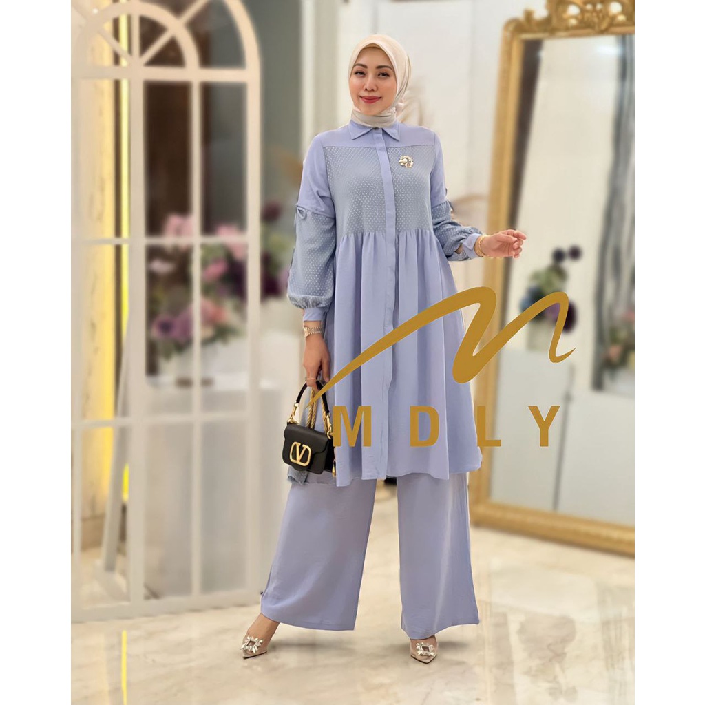 Fashion Muslim Terbaru Baju Setelan Wanita One Set Daily Bahan Premium Set Muslim Wanita Bahan Premium Setelan Mdly gold Rania Set by Mdly
