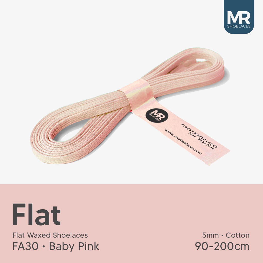 MR Shoelaces FA30 Baby Pink Muda - Tali Sepatu Lilin 5mm Gepeng Flat Pipih (Waxed Laces) 70cm 100cm 120cm 150cm 200cm - Premium Shoelace