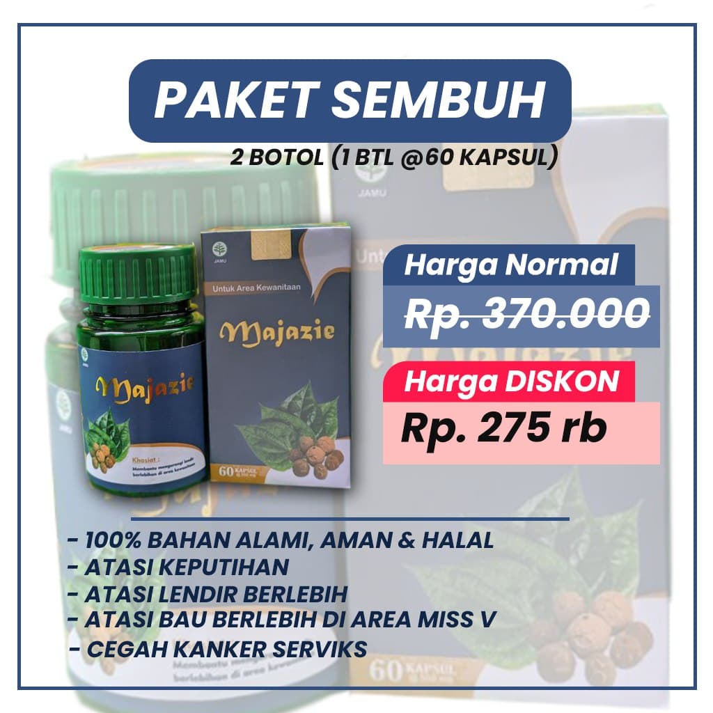 Majazie Obat Herbal Miss V Kewanitaan & Promil Manjakani Hindia - Obat Keputihan Pil Perapat Miss V-PAKET SEMBUH 2 BOTOL