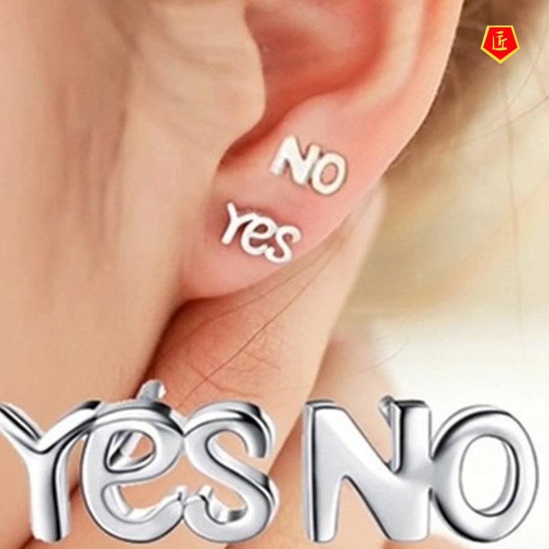 [Ready Stock]Anti-Allergy Cute Personality Yes No Silver Stud Earrings