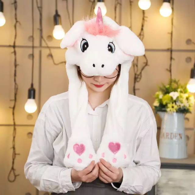 Topi Dancing Unicorn Pikachu Hat LEd Rabbit Bunny Tiktok telinga bergoyang KPOP