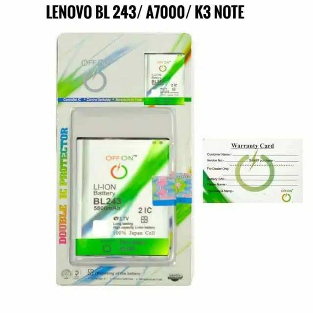 Baterai Batre Double Power OFFON Lenovo BL243 A7000 K3 Note Battery Lenovo BL 243 A7000