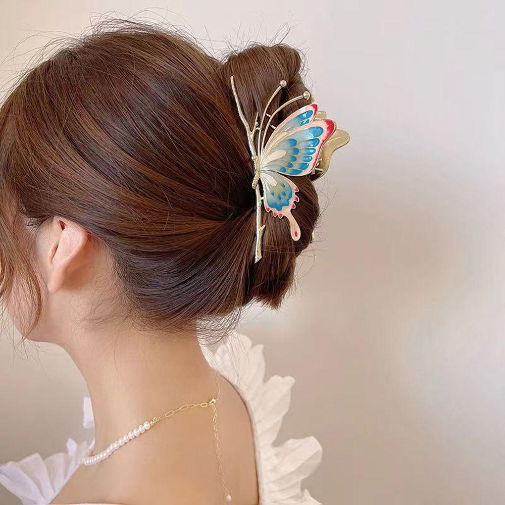 Needway Kupu-Kupu Klip Rambut Drip Minyak INS Aksesoris Rambut Kepala Belakang Ponytail Clip Perempuan Jepit Hiasan Kepala Wanita Jepit Rambut