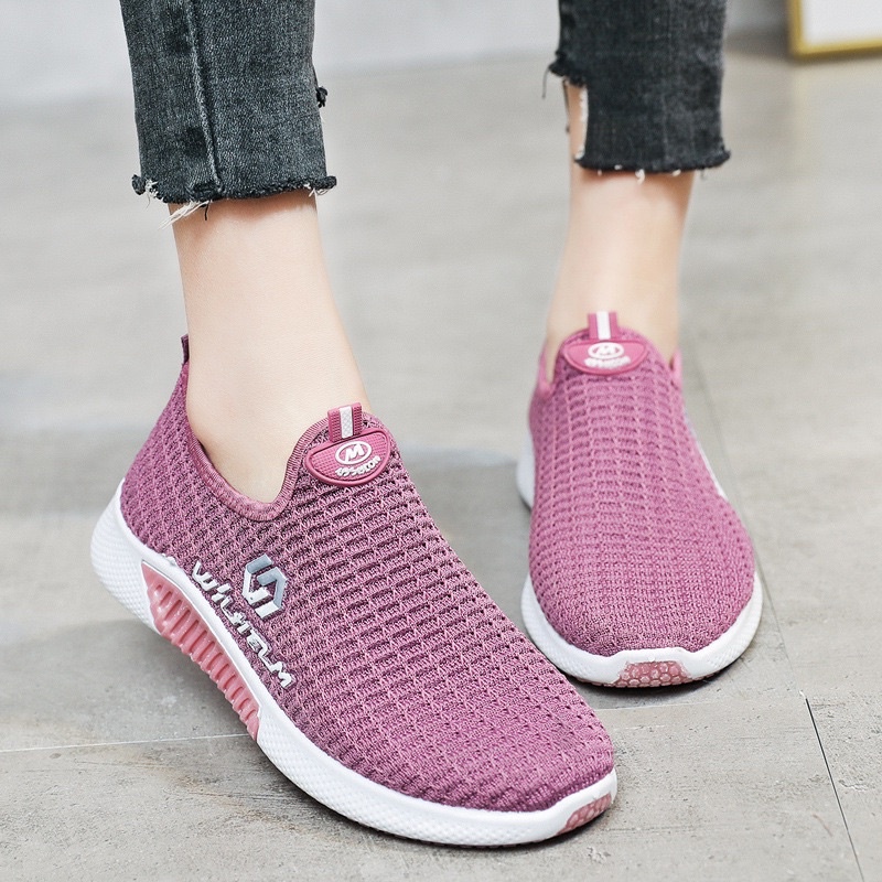 GROSIRTAS LV0108 Sepatu Slip On Wanita Import Sport Shoes Model Slip on Fly knit Alas Karet