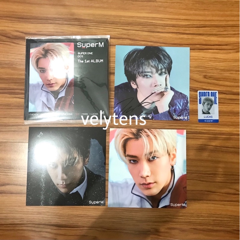 [take all] superm lp coaster poster signed ten & id card superm lucas
