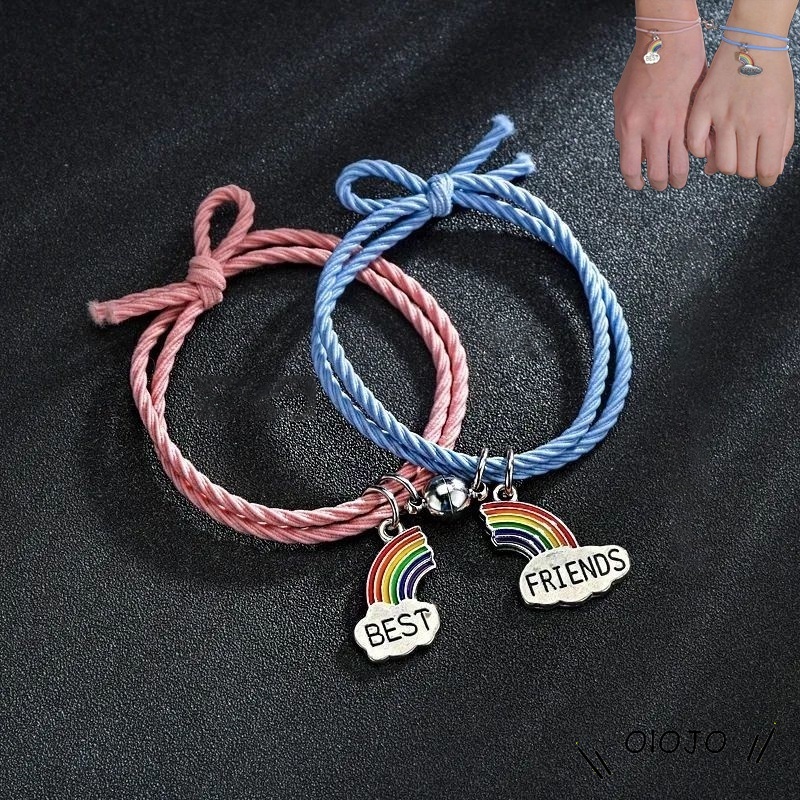 2pcs/set Gelang Pelangi Gaya Korea Sahabat Gelang Persahabatan Perhiasan Fashion Hadiah Ulang Tahun - ol