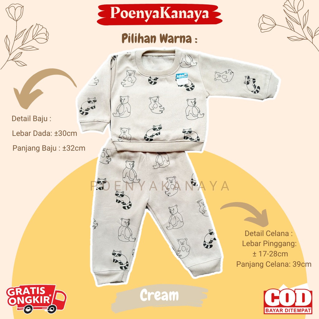 Setelan Sweater Jaket Bayi Anak Panjang RAKUN &amp; BERUANG HBc Size 6-18 Bulan SPY74