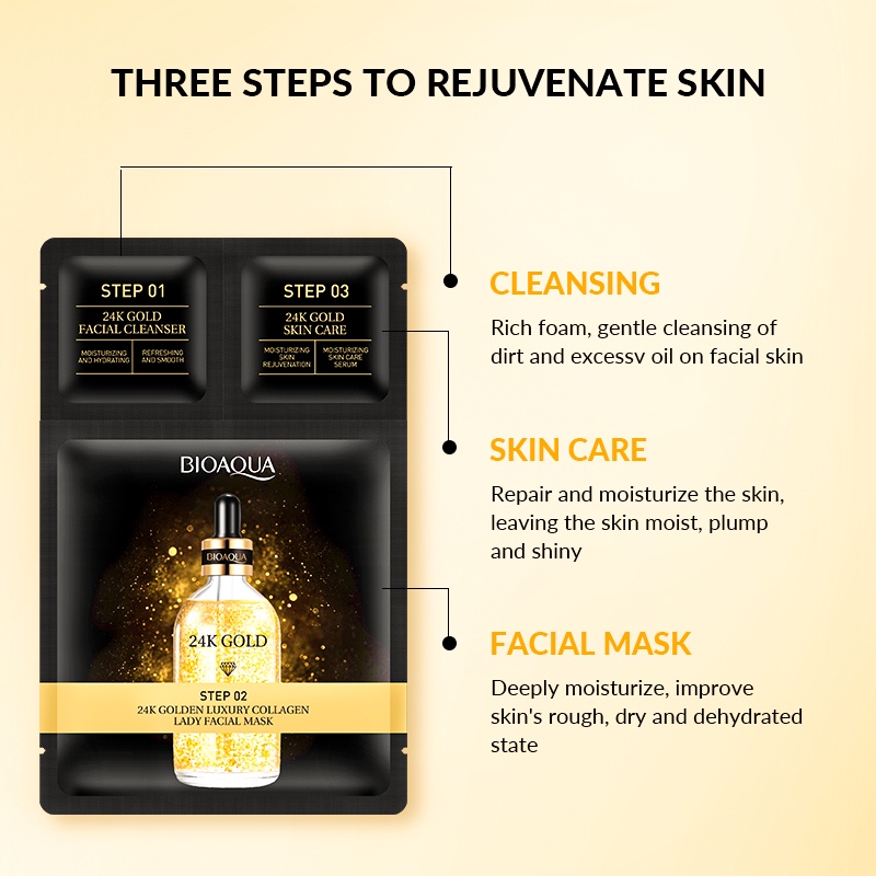 [BPOM] BIOAQUA 24K Gold Skin Care Essence Cream/Hydrating Toner/Brightening Serum Wajah/Massager Eye Cream/Gentle Cleanser/Body Wash Skincare