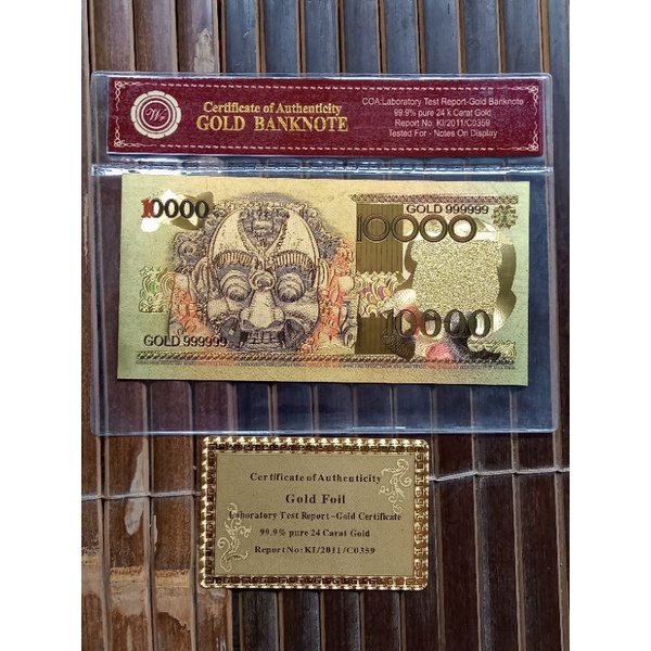 gold foil uang 10000 barong & sertifikat