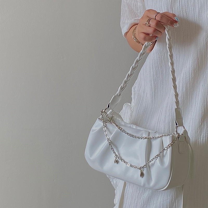 Tas Selempang Kulit Wanita Tas Cewek Rantai Woven Strap Shoulder Bag JS2 492
