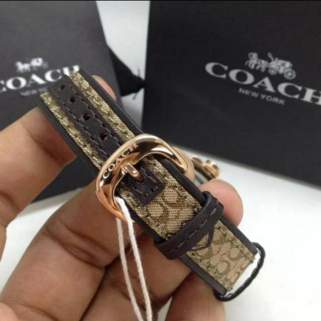 Jam Tangan Wanita Coach Original White Rosegold Strap Leather Garansi COD