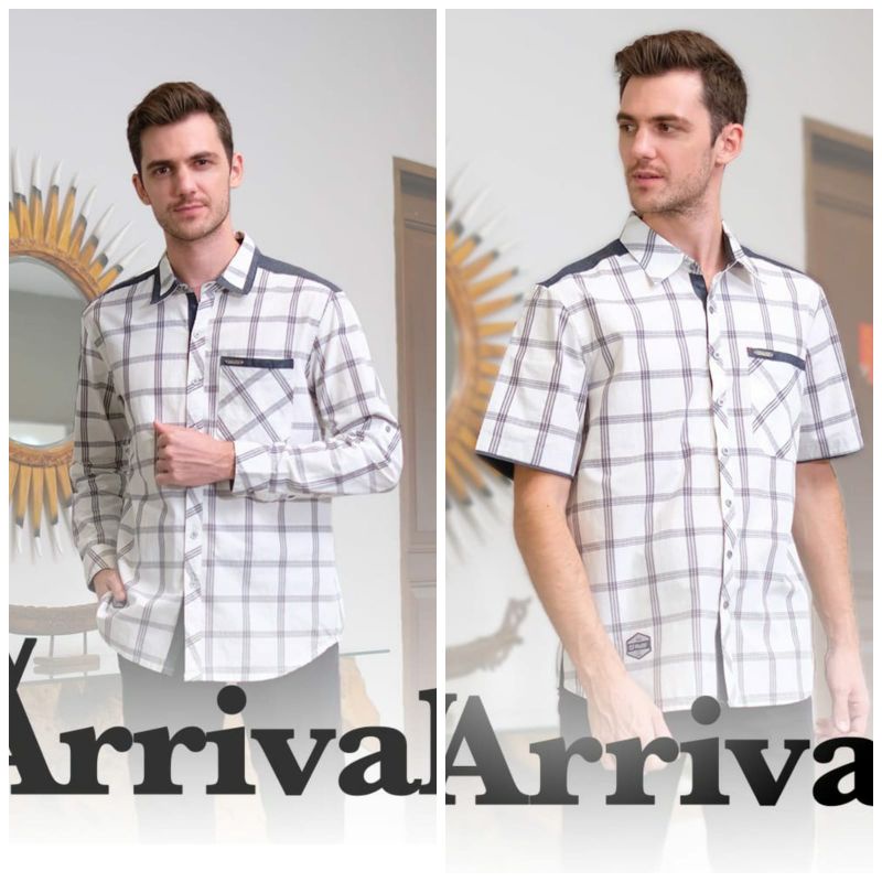 KEMEJA MUTIF MAN STONE PLAID WHITE - FOLKSTONE LENGAN PENDEK DAN LENGAN PANJANG