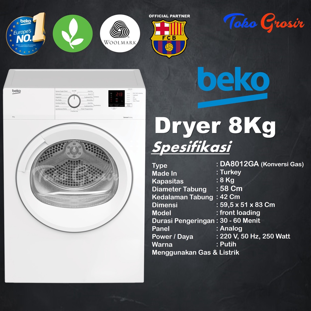 BEKO DRYER / MESIN PENGERING / MESIN PENGERING LAUNDRY KAPASITAS 8KG