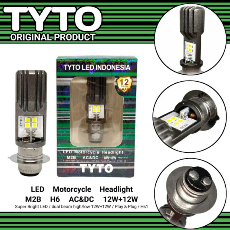 LAMPU DEPAN LED TYTO 2SISI M2N CREE AC DC PUTIH 8/8 WATT H6 BEAT VARIO SCOOPY MIO FINO XEON DLL