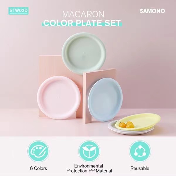 Piring Plastik Warna Warni High Quality BPA Free SAMONO STW02D Reusable Plate Set Tahan Panas