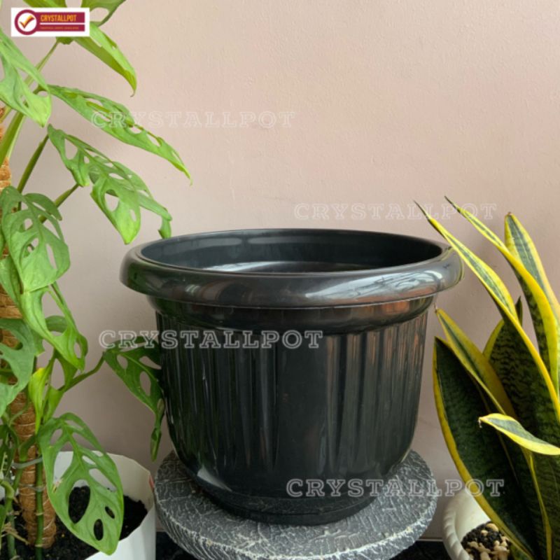 pot bunga tanaman plastik hitam GL Flamboyan 35 kuping - GL FLAMBOYAN 35 HITAM