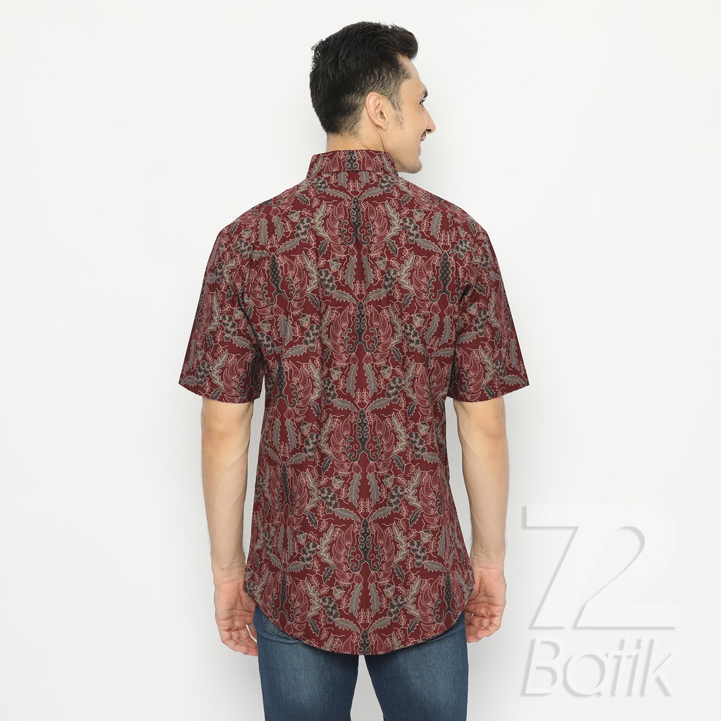 KEMEJA BATIK PRIA Lengan Pendek Slimfit Slim Fit Premium Warna Merah Maroon Marun 728926 Cap 72 - Baju Kemeja Atasan Pakaian Setelan Batik Pria Cowok Laki Laki Remaja Keluarga Kantor Lengan Pendek Modern Slimfit Slim Fit Premium Kekinian