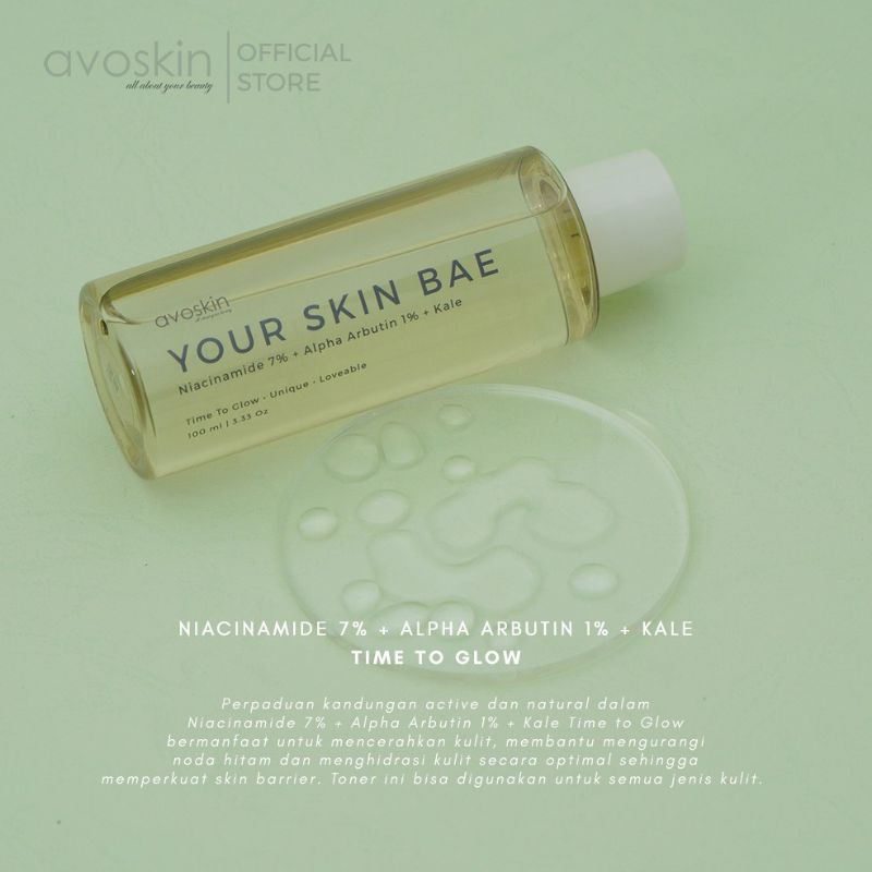 (BPOM) AVOSKIN Your Skin Bae Toner Niacinamide 7% + Alpha Arbutin 1% + Kale 100ml