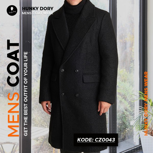 Double Breasted Wool Winter Coat Men Business Casual