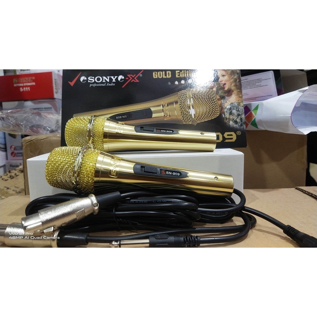 PAKET MIC KABEL GAGANG BESI/GOLD SONY SN-909 5 PCS + KABEL 4M 5PCS PROMO