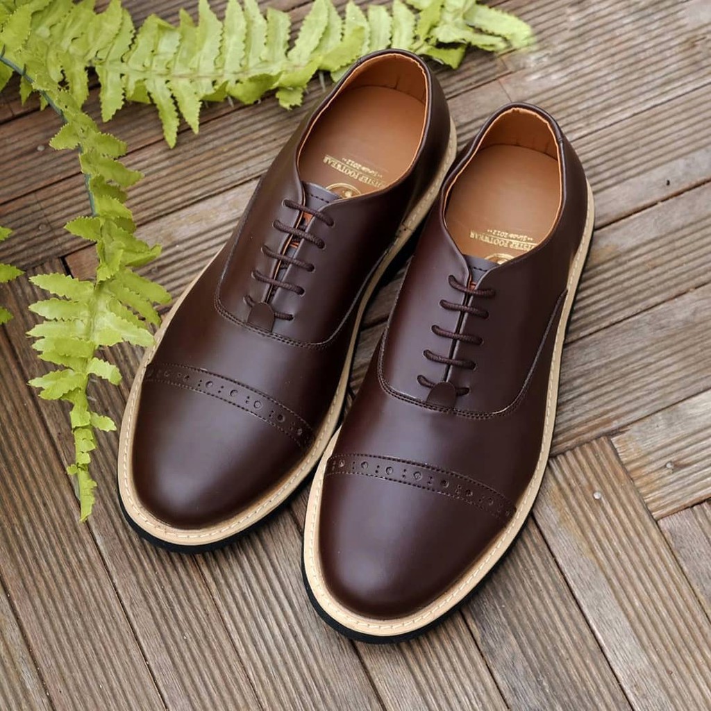 OXFORD DARKBROWN List Putih | FOOTSTEP FOOTWEAR | Sepatu Oxford Kulit Pantofel Formal Kerja Ori Pria