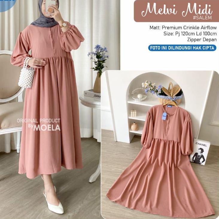 Pusat Garansi Oime Melvi Inesa Midi Dress Jumbo Long Tunik Tunic Atasan Polos Busui Catton Rayon Pro
