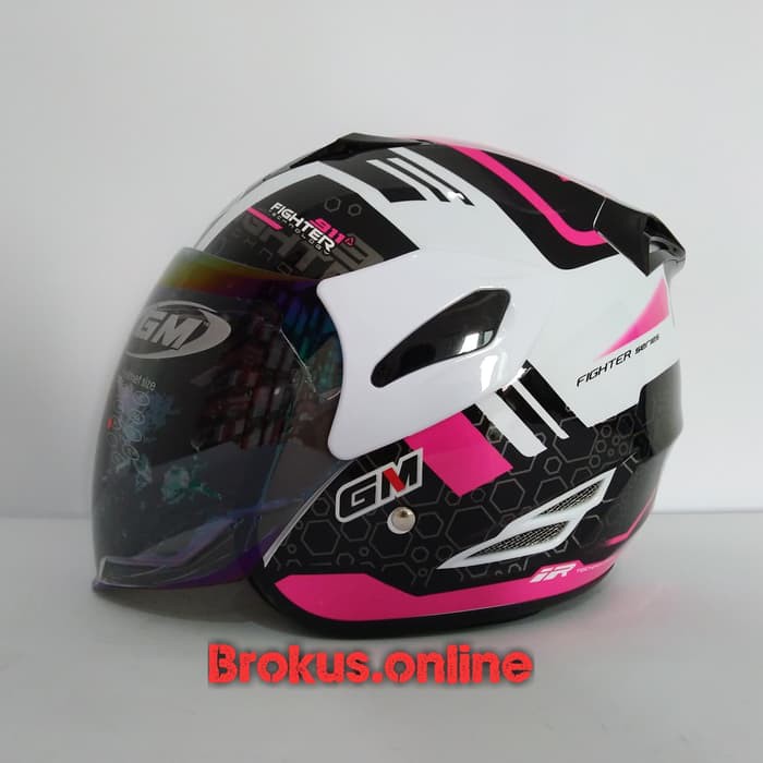 Helm GM Fighter 911 White Pink Half Face