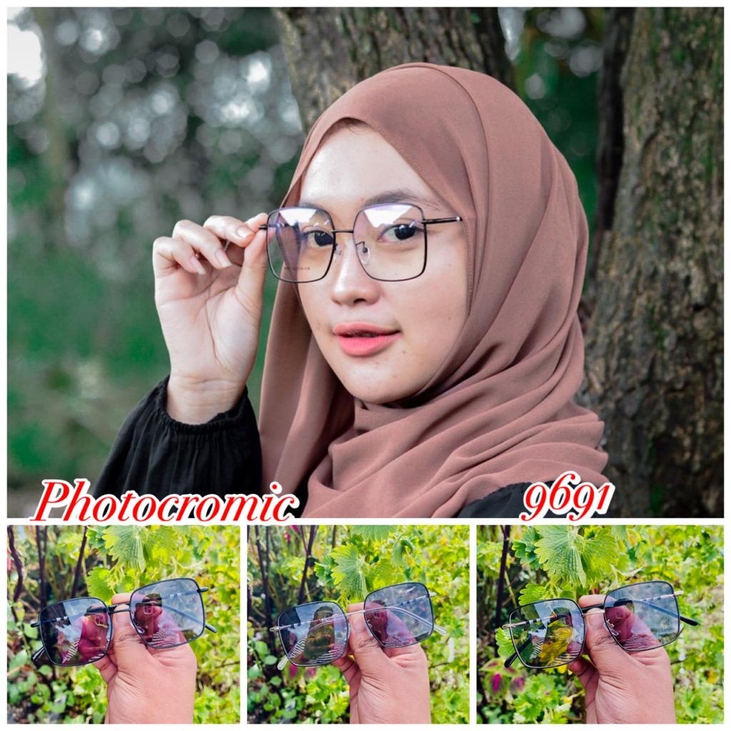 Paket Photocromic Kacamata Frame Model Kotak Berubah Warna Style Kacamata Unisex Murah Cewek dan Cowok - Spring Style