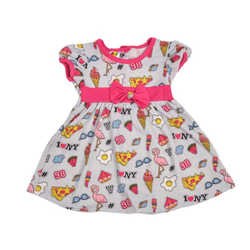 DRESS FASHION ANAK PEREMPUAN 1-2 TAHUN MOTIF LONY PITA FLAMINGGO ICE CREAM PANJANG DRESS 42CM