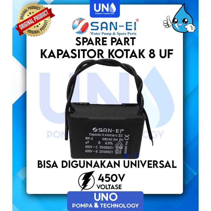 8 uf / 450 Volt SanEi Capacitor / Kapasitor Kotak Pompa Air