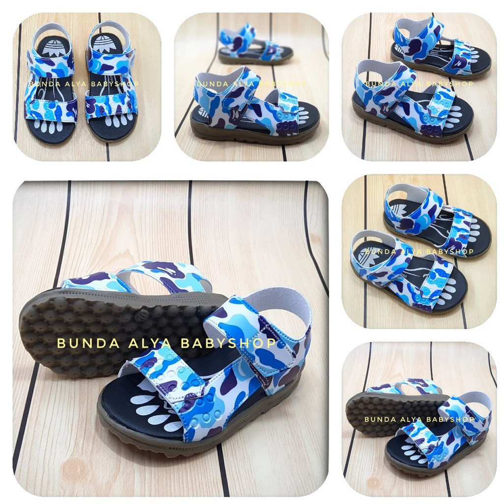 Sendal Anak Laki Laki  Usia 6 Bulan 1 2 Tahun Loreng BIRU - Sepatu Sandal Gunung Anak Cowok Alas Karet Loreng BIRU II Size 22-25