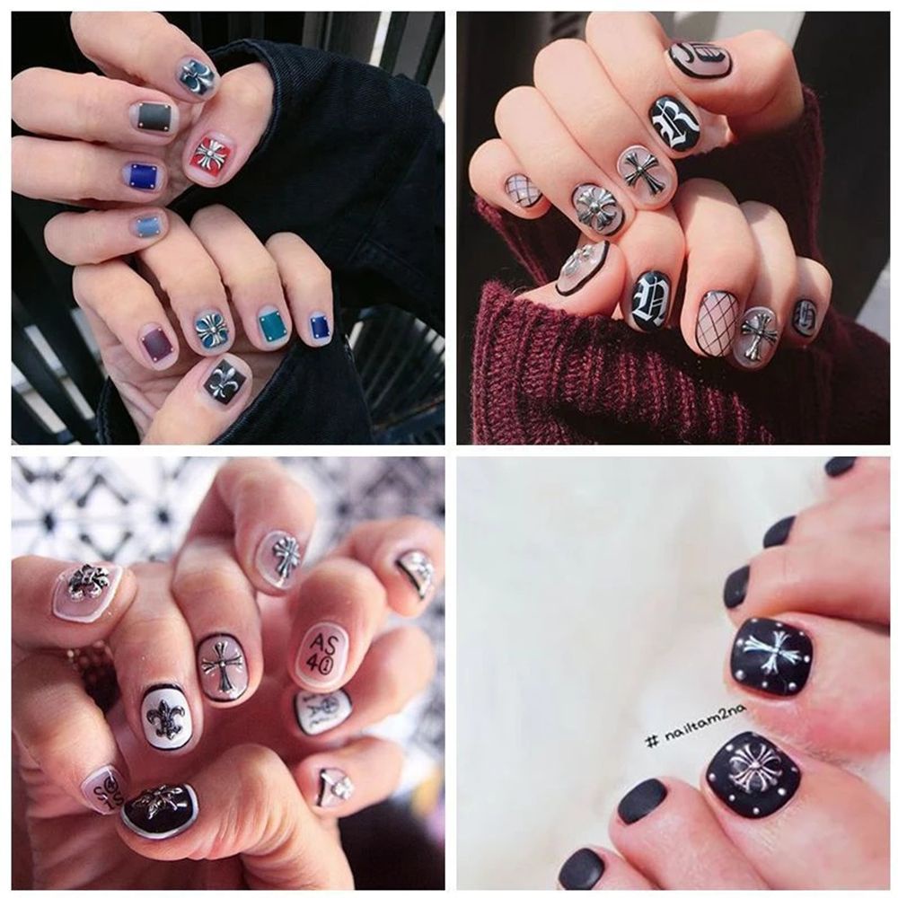 MXBEAUTY Mixed Cross Metal Rivet Silver DIY Nail Art Decorations 3D Nail Rivets Gold Charm Manicure Accessories 50Pcs/Pack Punk Style Vintage Nail Studs Jewelry/Multicolor