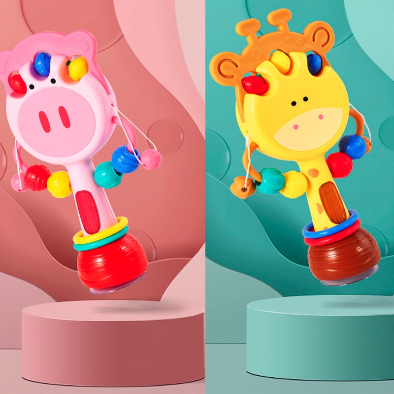 [BIG SALE] Animal Rattle Teether/ Rattle Bayi/ Mainan Tongkat Rattle Teether Bayi/ Rattle dengan mainan gendang putar/ Mainan Edukasi Gigitan
