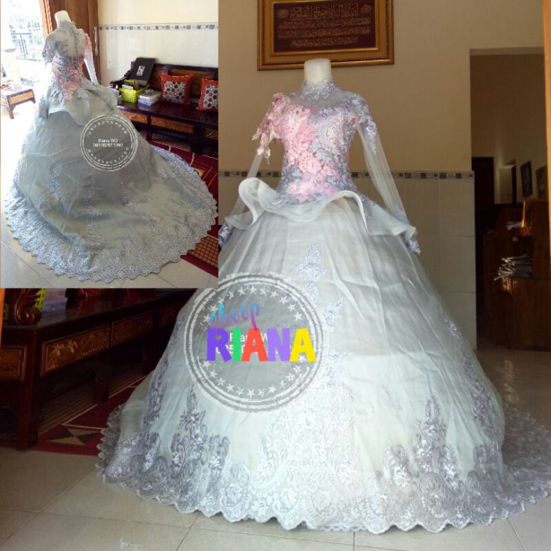 Gaun pengantin / Gaun Princes / baju manten / kain organsa / tile bunga