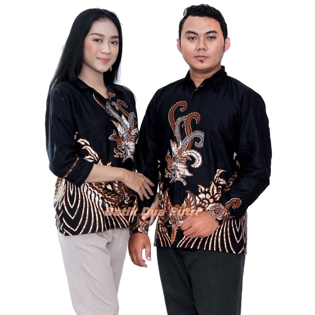 Couple Batik Blouse Wanita Lengan 7/8 &amp; Kemeja Batik Pria Lengan Panjang Size S-M-L-XL-XXL-3L-4L-5L