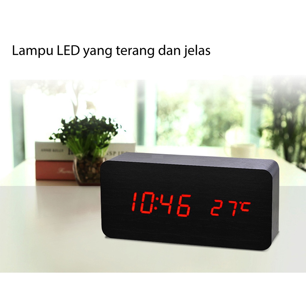 Smart Alarm Clock Motif Kayu/Wooden Table Clock Alarm Jam Meja Kayu Led Digital