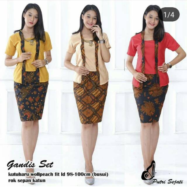 Gandis Set Kutubaru Pendek Kebaya Cantik Elegan Motif Jarik Span Seragam Bridesmaids Kartini