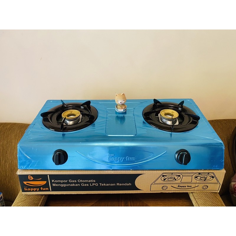 Kompor gas 2 tungku stainless dan teflon Happy Fun