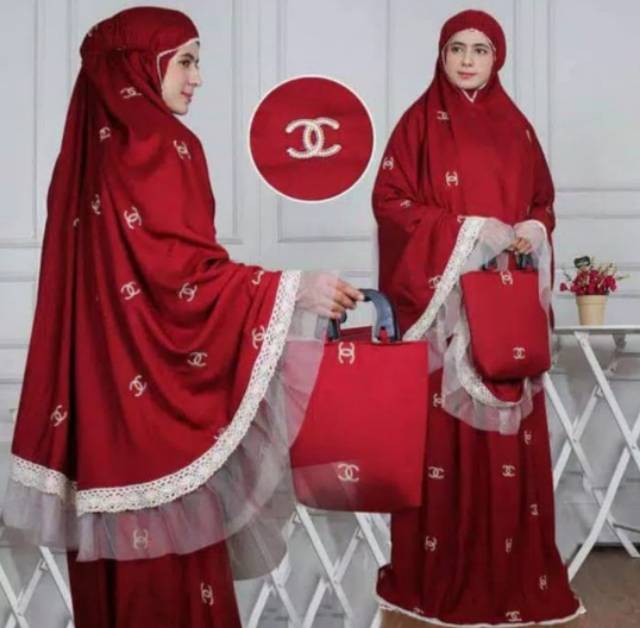 Mukena chanel bahan rayon  renda double  tile