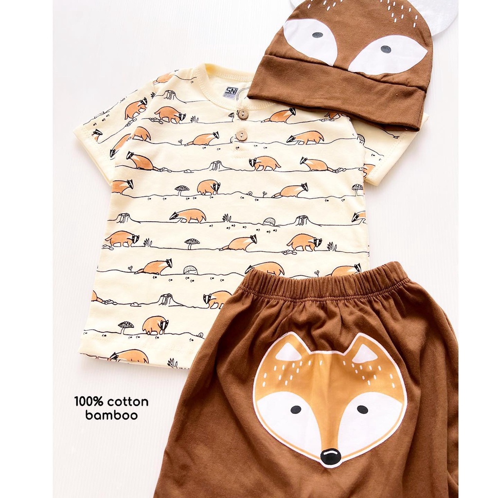 FOX AND BADGER SUIT by Babybeb (ber SNI) / BEAR CUB Baju Setelan Kaos Celana Pergi Jalan Lucu Fashion Anak Bayi Cowok Laki Terlaris Lucu