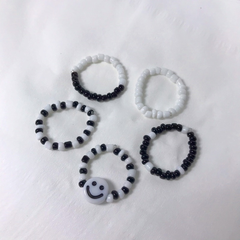Cincin Manik Manik / Beads Ring (Black and White Edition) 100% AESTHETIC RING