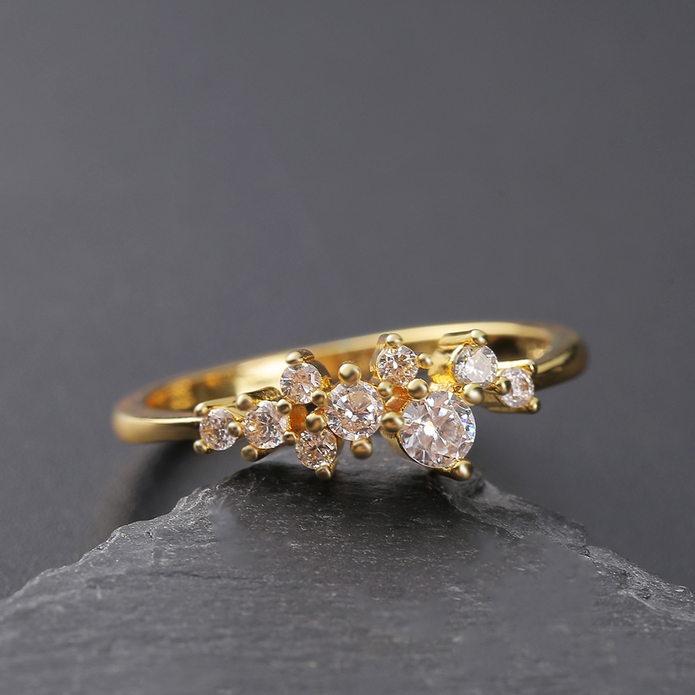 Cincin Berlian Kecil Berlapis Emas 925 Wanita